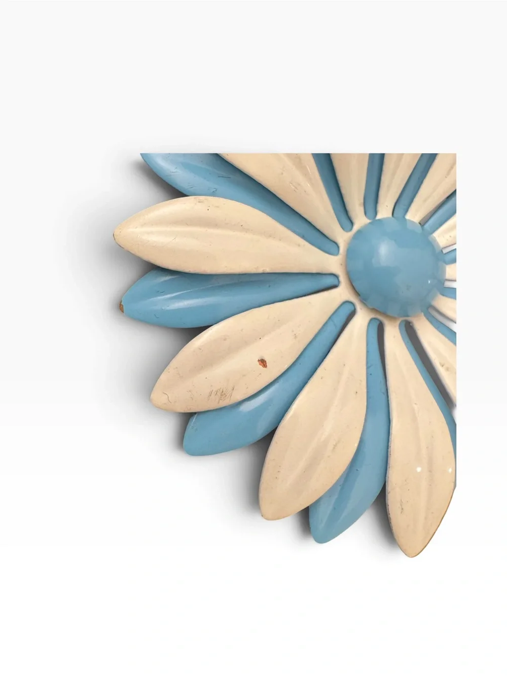 60s Vintage Flower Pin Baby Blue White Cotton Candy Metal Flower Mod Enamel 2.5”